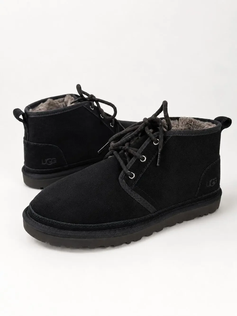UGG Neumel Suede Chukka Boots Black Wool Lined Men's US 12